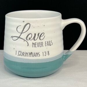 Seeds & Sunshine - 3/$48 - ‘Love never fails’ Scripture ceramic mug. NWT. Firm!